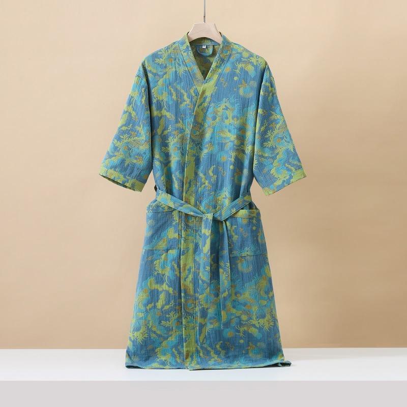 Cotton Fashionable Printed Half Sleeve Kimono Bathrobe for Spring and Summer Thin Home Wear Absorbent Quick Drying Sleeping Robe