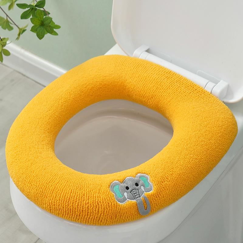 

Зимний однотонный моющийся трикотажный комплект подушек и чехлов для унитаза thickened handle-elephant жёлтый