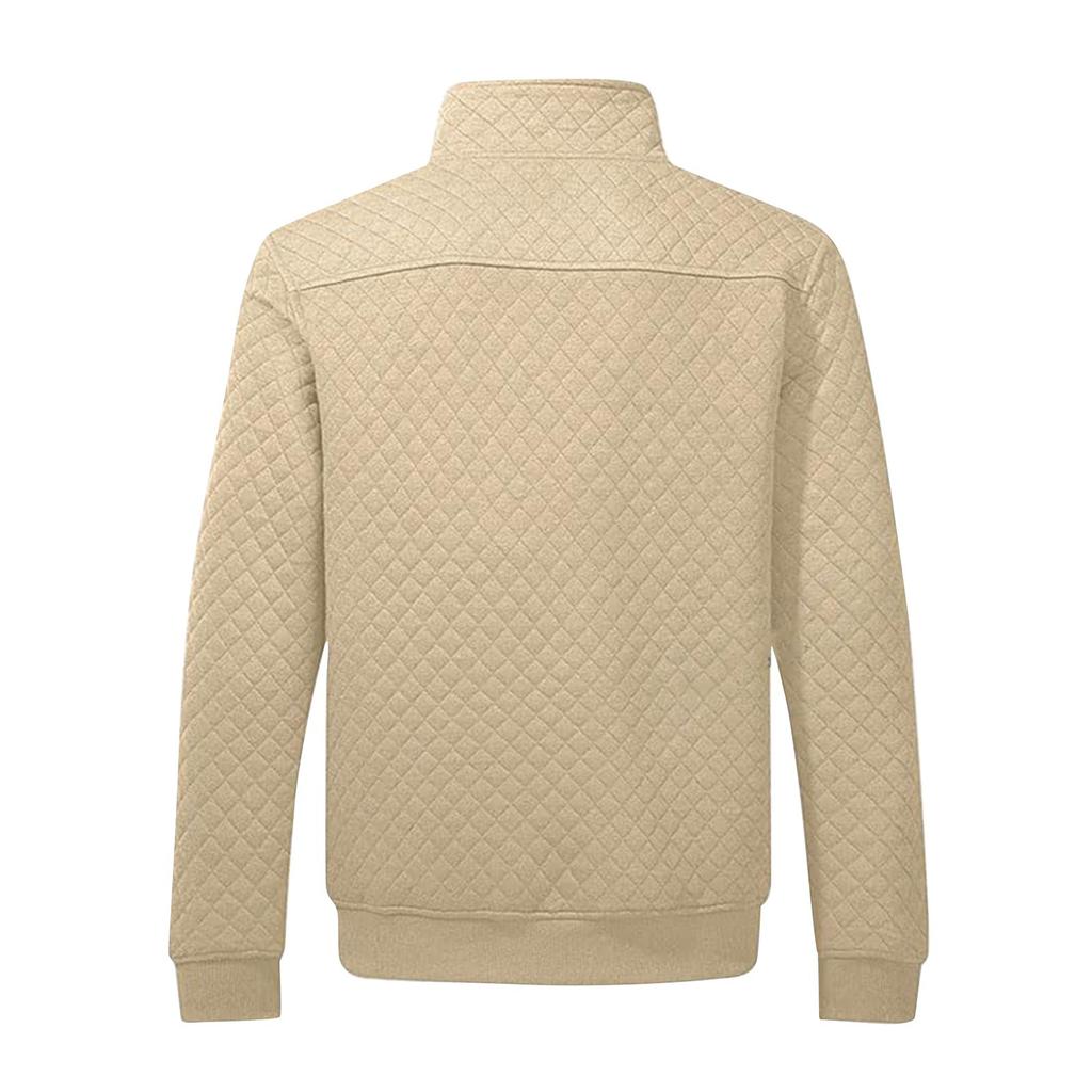 Men's Winter Solid Color Diamond Check Sweatshirt Men's Casual Pocket Button Sweatshirt