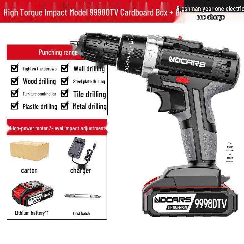 Industrial Ultra-Power Electric Drill with Dual-Speed Lithium Battery and Impact Function