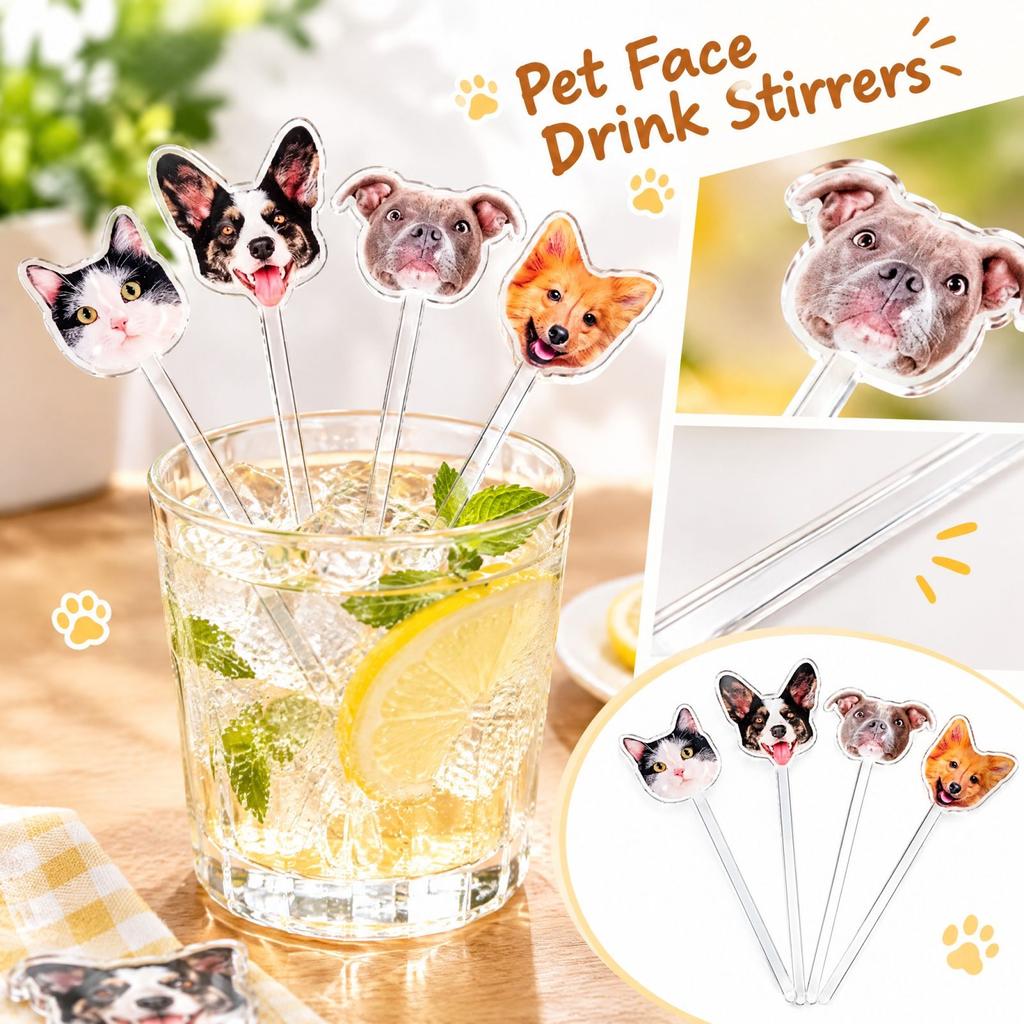 Acryl-Rührstäbchen mit Haustiergesichtern, Hunde- und Foto-Getränke-Rührstäbchen