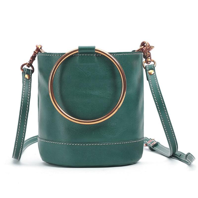 JOGUJOS new leather women's bag shoulder bag large capacity retro bucket bag premium sense vegetable tanned leather messenger bag
