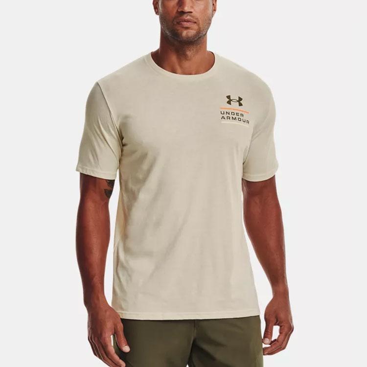 Under Armour Outdoor Casual Printed Breathable Sports Crew Neck T-Shirt Men Tops Lime-White 1370189-279