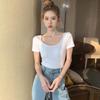 Women's 2025 High-Quality Cotton U-Neck Backless Slim-Fit Short Sleeve T-Shirt