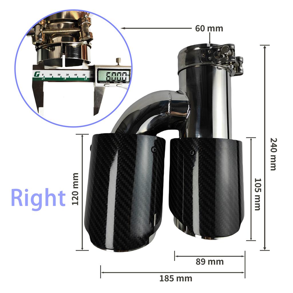 1 Pcs Universal Car Carbon Fibre Tail Throat Length Burnishing h-Shaped Double Out Twill Glossy Exhaust Muffler Tip