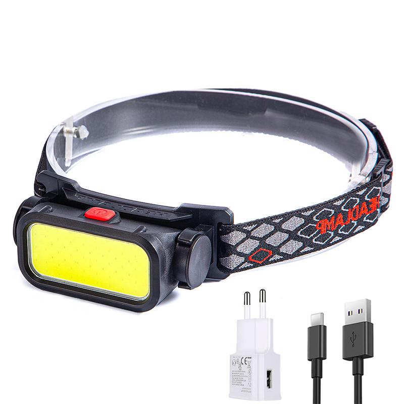 Powerful COB LED Headlamp USB Rechargeable 4 Modes Lighting Head Flashlight With 18650 Built in Battery Camping Fishing Lantern