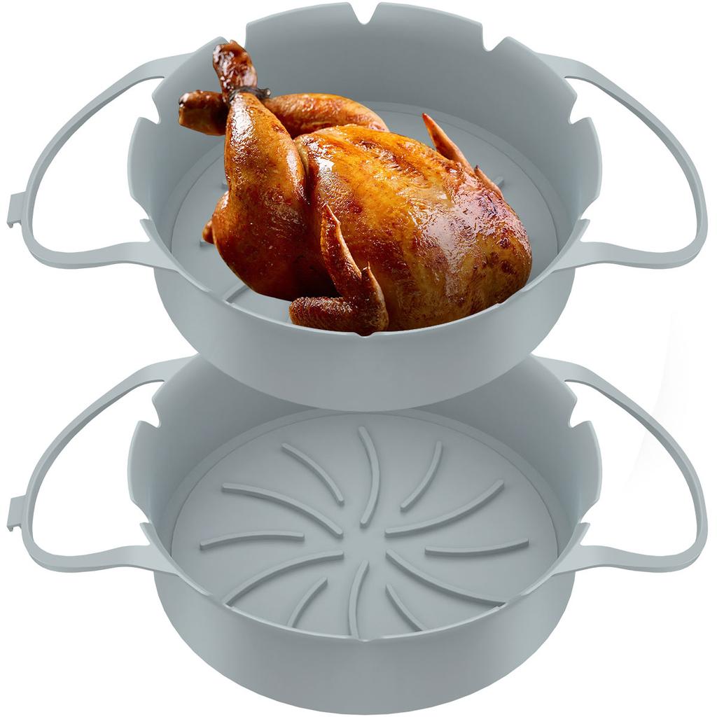 2Pcs Air Fryer Silicone Basket Silicone Mold Airfryer Oven Baking Tray Pizza Fried Chicken Basket Reusable Pan Liner Accessories