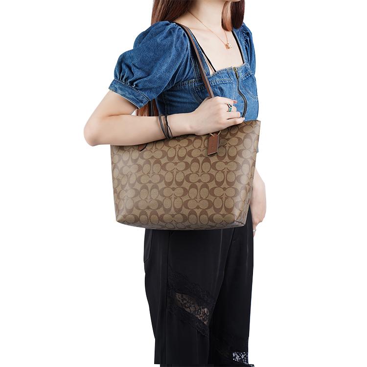 Coach Zip Top Tote PVC Shoulder Bag Medium Women's Brown (Unisex) Shoulder Bags 4455 IME74