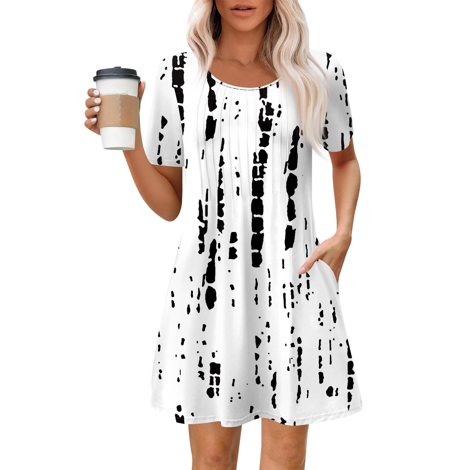 

Женское летнее платье свободного покроя для пляжного отдыха, сарафан с коротким рукавом и круглым вырезом, с карманом, с коротким рукавом, платье-рубашка XL белый