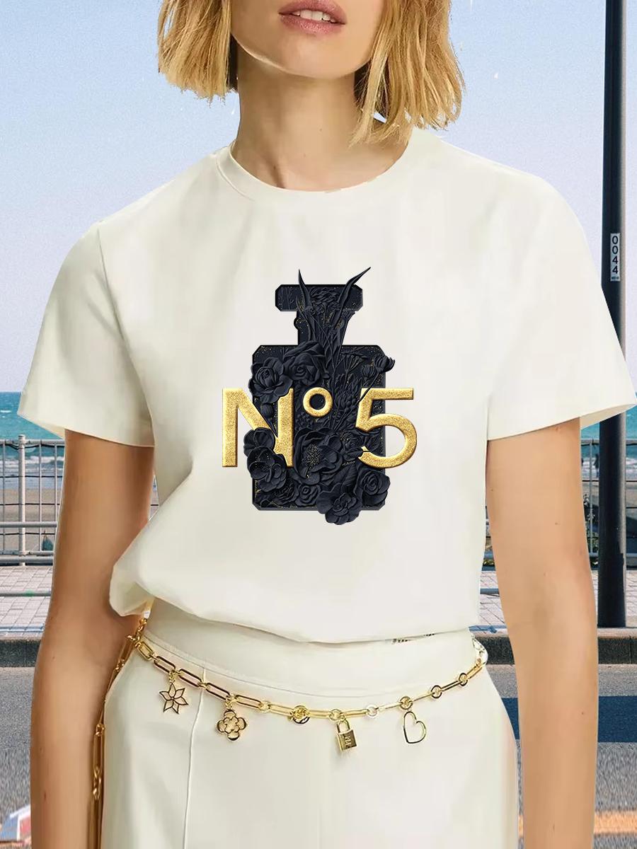 

Luxury Brand Fashion Black Perfume Surrey Printed Crew Neck Clothing Short Sleeve T-Shirt Trend Women s Summer Y2K Top S