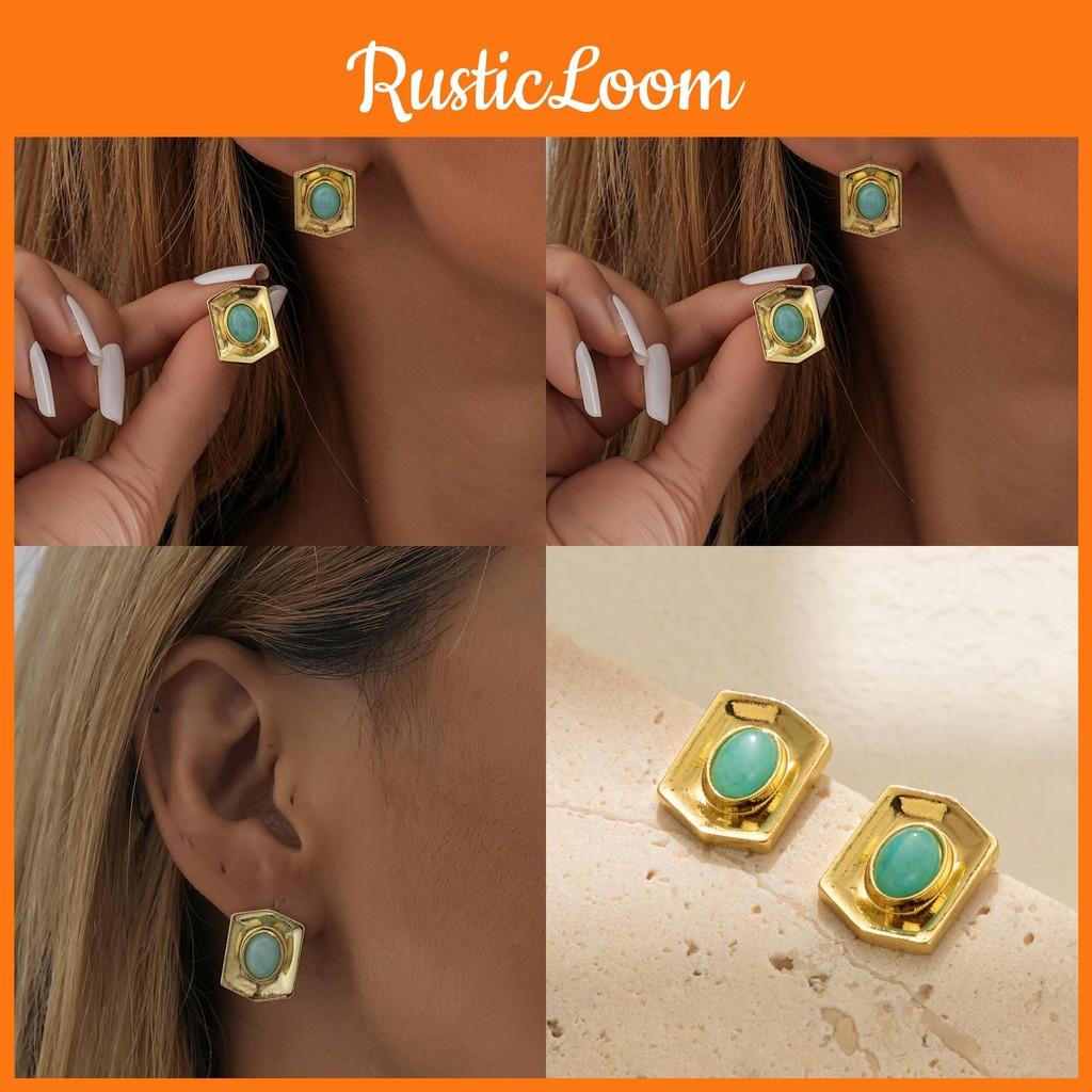Plated Gold Classy Earrings Fashionable Natural Stone Geometric Studs Women For