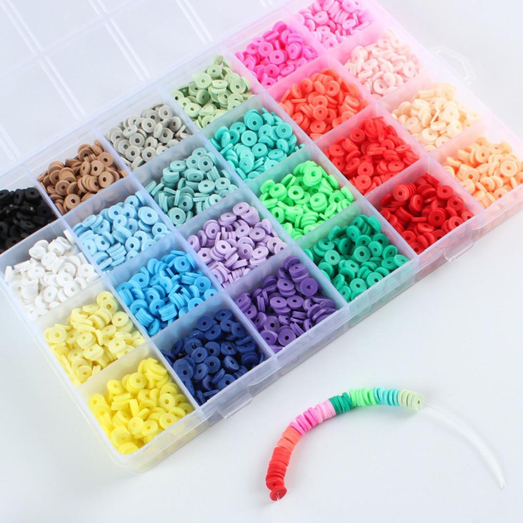 Vibrant 4800Pcs 24 Colors Clay Beads Loose Spacer Disc Beads for DIY Jewelry Finding