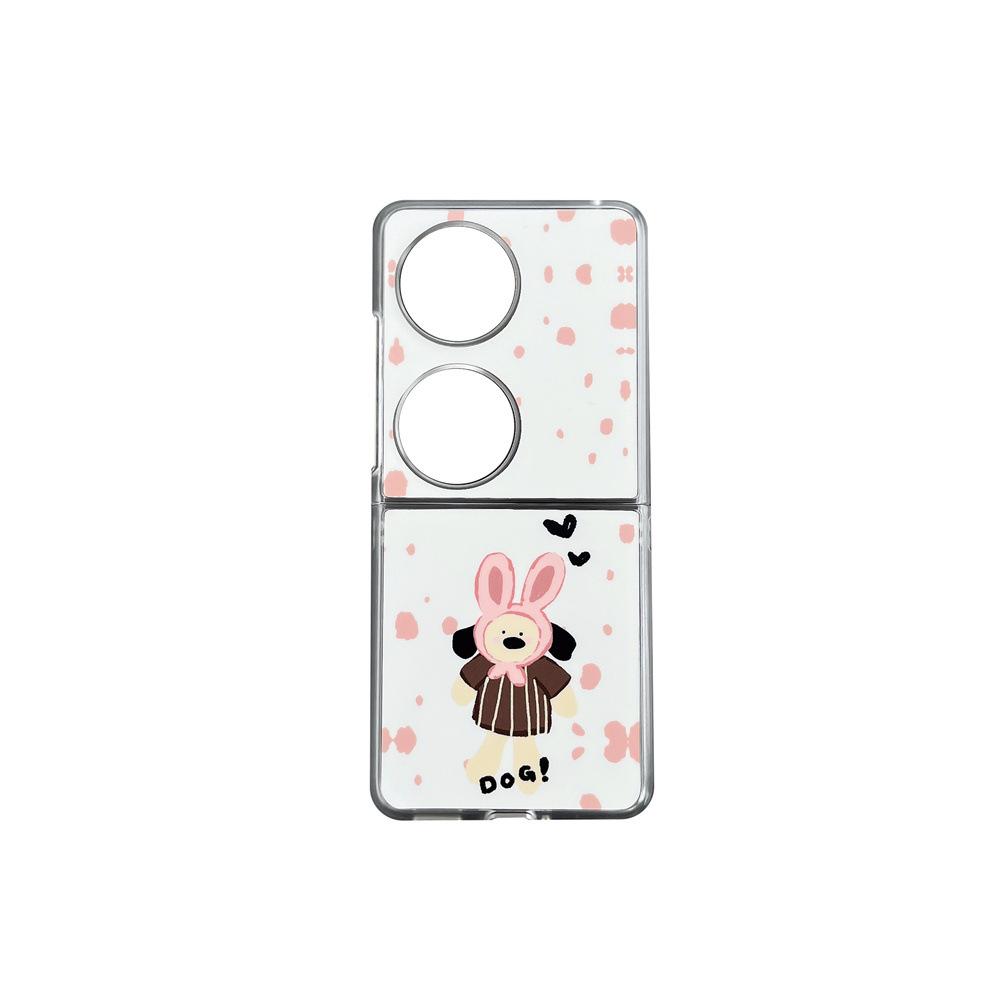 Pink Rabbit Ears Puppy Samsung ZFlip5/34 Mobile Case with Up and Down Folding Screen for OppoN3Flip Bracelet.