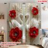 Set aus 2 flachen Druck-Fenstervorhängen Weiße Schwäne Rote Blumen Digital bedruckte Polyester-Vorhänge Geburtstagsparty-Nutzung Feiertagsvorhang