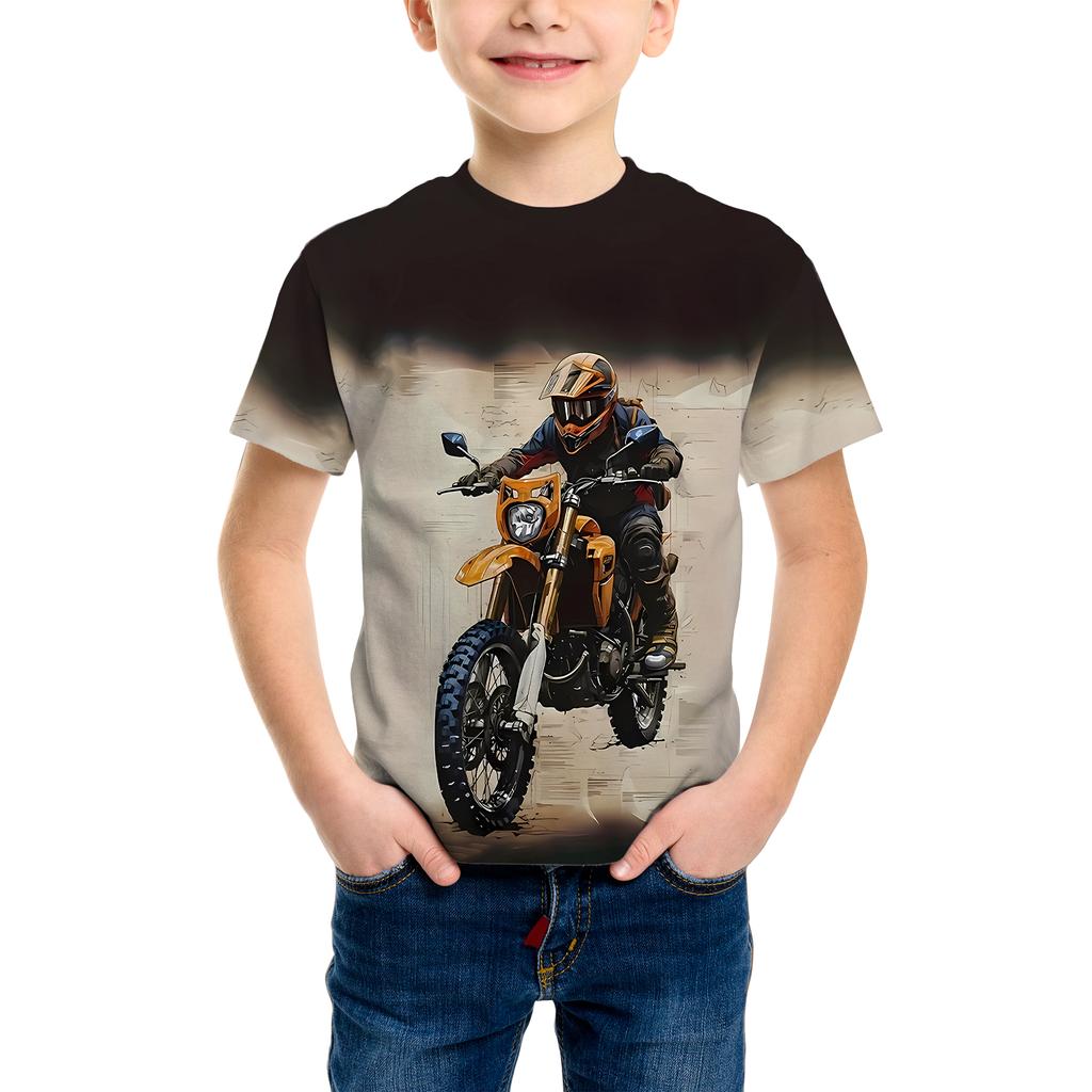 Fashion Motorcycle Rider Kids T-Shirt 3D Printed T-Shirt for Boy Short Sleeve Tee Top Child Summer Trendy Street Girl Clothing Top
