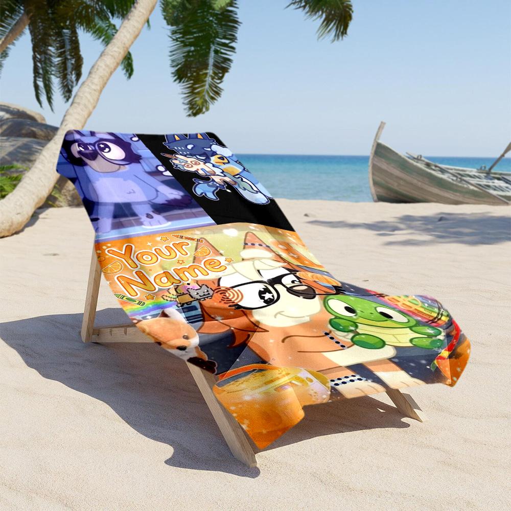 Bluey Customizable Name Beach Towel Soft Durable Quick-Dry Portable for SwimmingBeachCamping Travel Beach AccessoriesGym