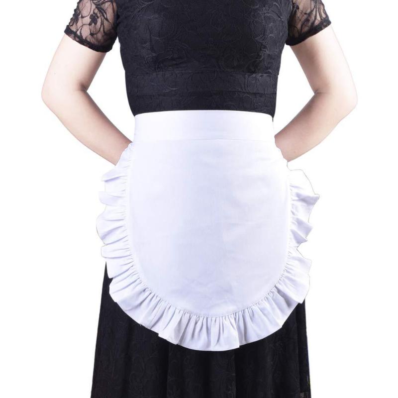 Woman Half Waist Cooking Kitchen Apron Short Lolita Maid Sexy Lace Black White Bib Beauty Flower Coffee Shop Pinafore Home Work
