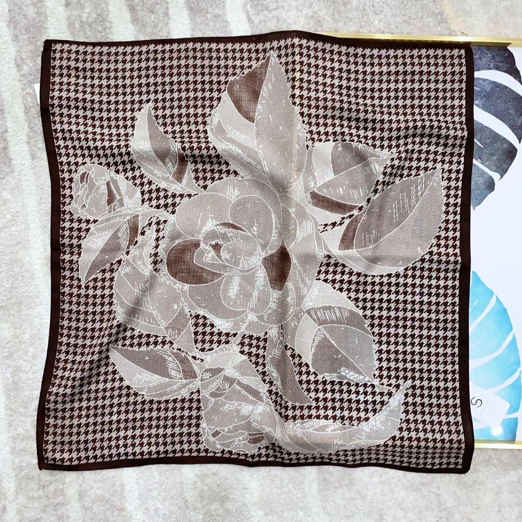 Korean Style Silk Square Scarf with Butterfly & Flower Print - Women's Fashion Accessory, Neck Tie, or Hair Scarf - Ideal Mother's Day Gift