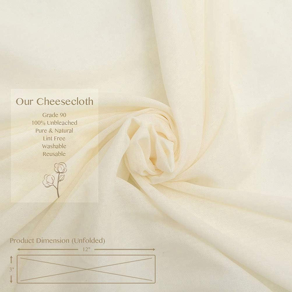 Cheesecloth, Grade 90, 36 Sq Feet, Reble, 100% Unbleached Cotton Fabric, Ultra Fine Cheese Cloth for Cooking - Nut Milk Bag, Strainer, Filter (Grade
