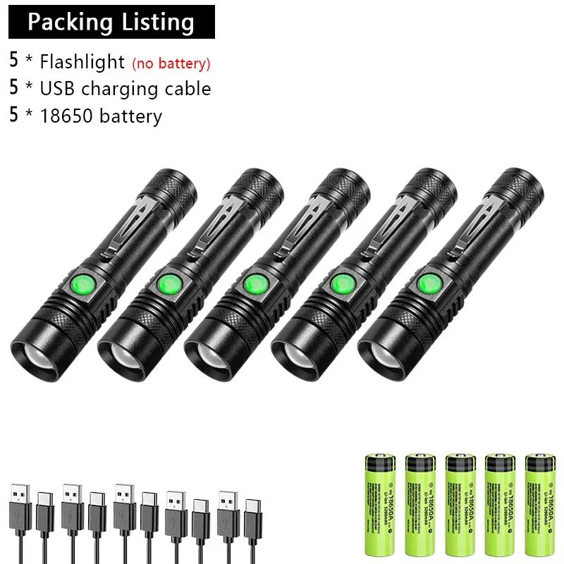 Powerful LED Flashlight Aluminum Alloy Portable Torch USB ReChargeable Outdoor Tactical Zoom Camping Waterproof Flash Light