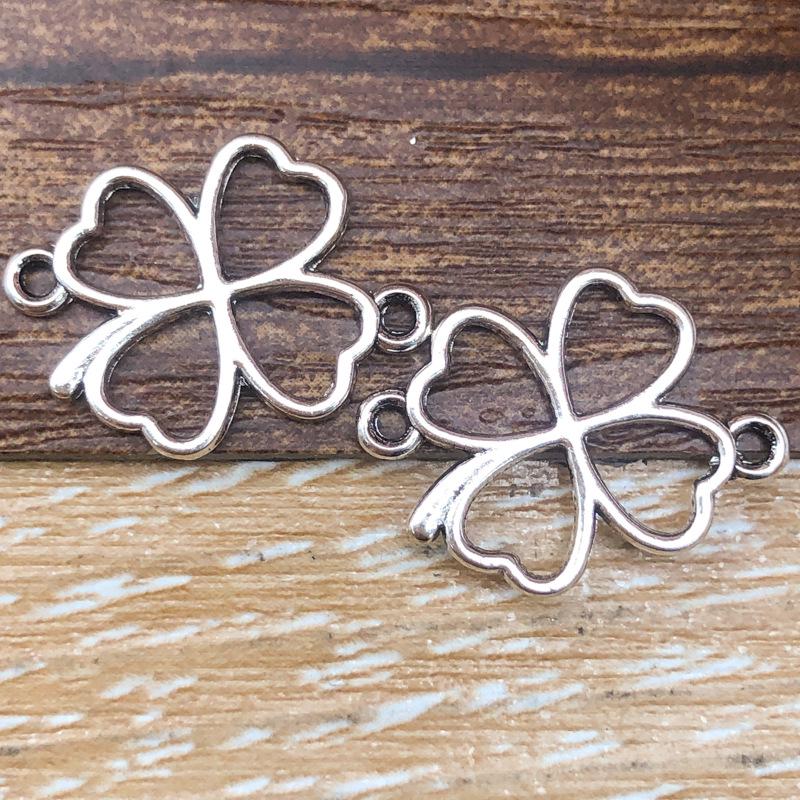 Antique Silver Alloy Four-Leaf Clover Pendant Charm for DIY Jewelry