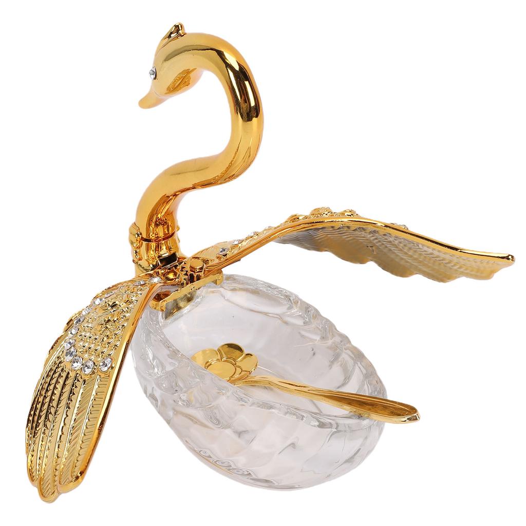 Sugar Container with Spoon Decorative Swan Shaped Plastic Glass Seasoning Jar for Sugar Salt Coffee Tea
