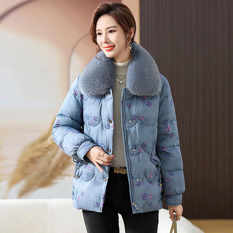 

Women s Winter Fashion Duck Down Jacket with Fox Fur Collar - Thickened Cold-Proof Coat for Middle-Aged and Elderly 4XL (up to 165 jin)