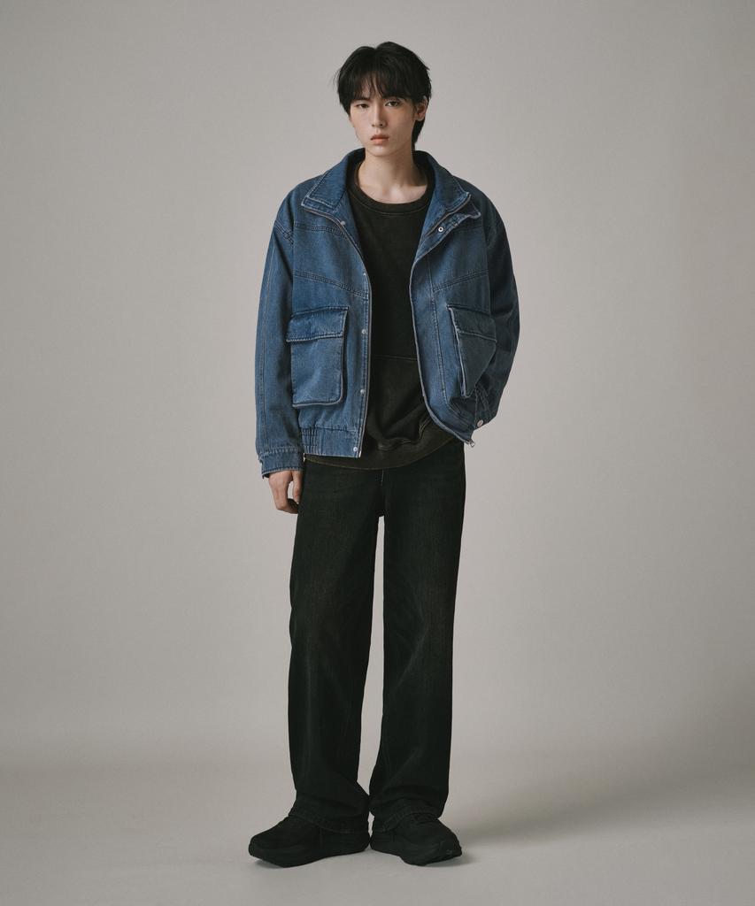 Verdnt Contrast Cut Line Denim Zip-Up Jacket [Indigo]