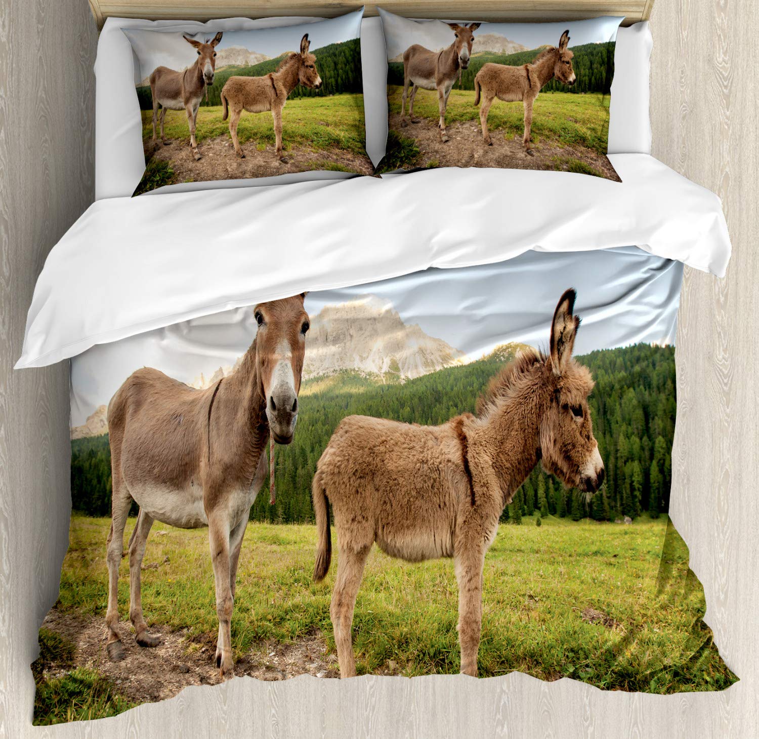 Ensemble de housse de couette Âne Dessin animé Âne Avec Texte HEE Haw Portrait d'Animal Domestique Drôle Ensemble de literie Taille King Size Twin Pour Enfants Adolescents EU single(135x200cm)
