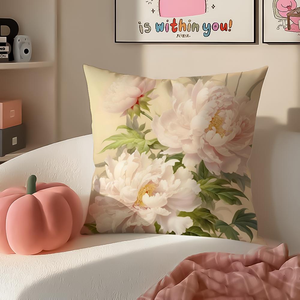 Gorgeous Traditional Chinese Floral Art Peony Cushion Cover Pillowcase Short Plush Invisible zipper Room Sofa Cushion Cover