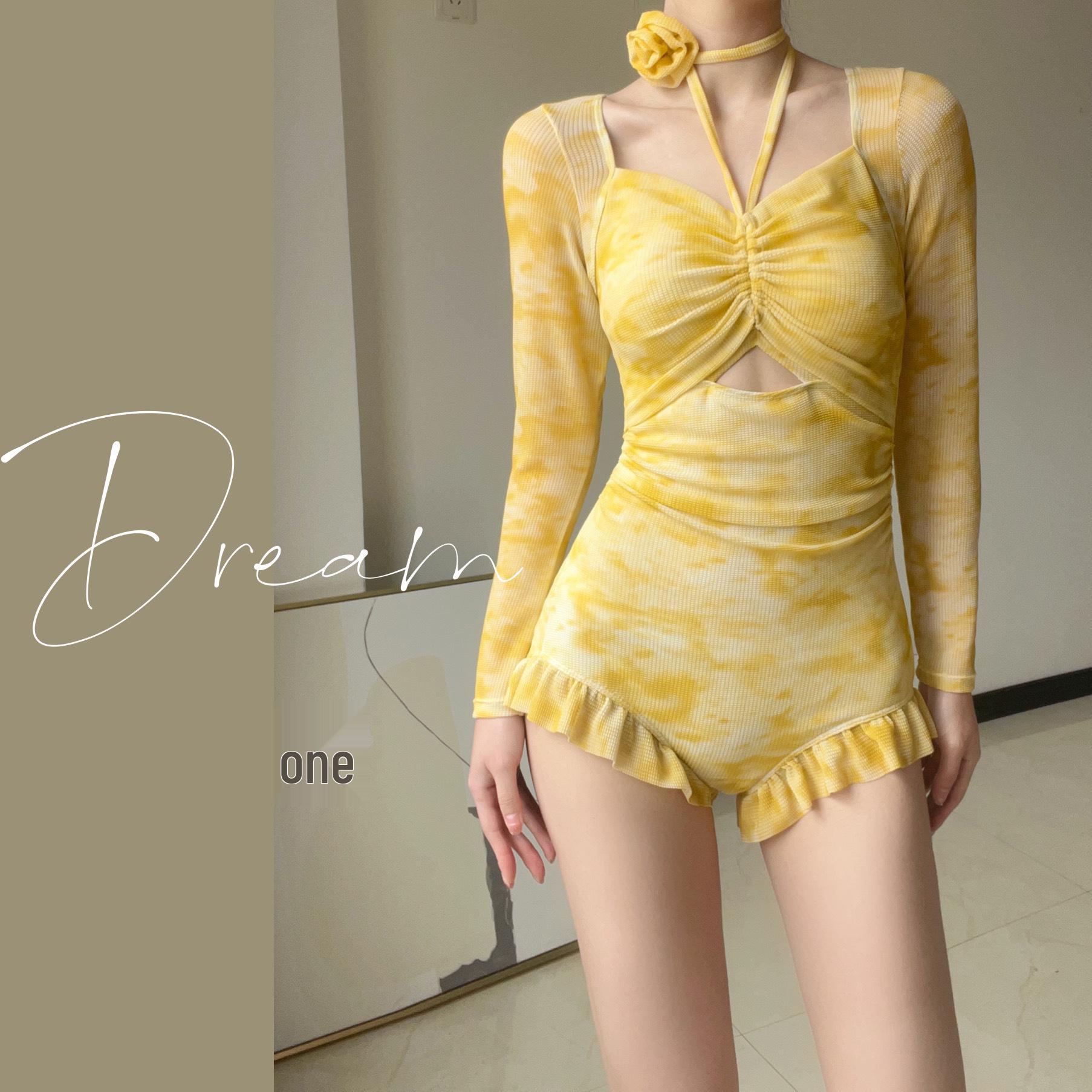 

Стильний жіночий роздільний купальник з довгим рукавом 2025 року з ефектом розмиття, відбілюючий, з блузою для захисту від сонця для літа, гарячих джерел та студентів S (70-85 jin)