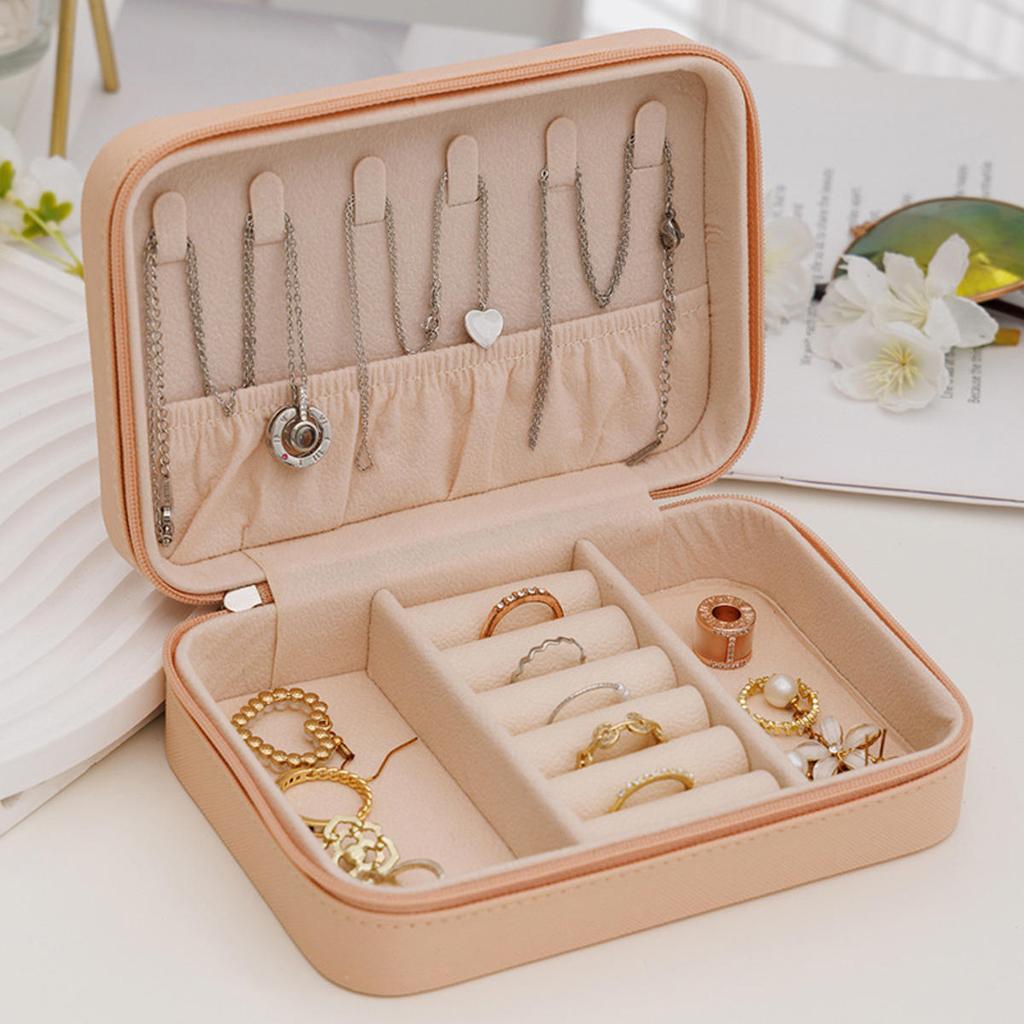 Fashion Women Portable Travel Jewelry Box PU Leather Necklace Ring Earrings Zipper Stotage Boxes Jewelry Display Cases Organizer