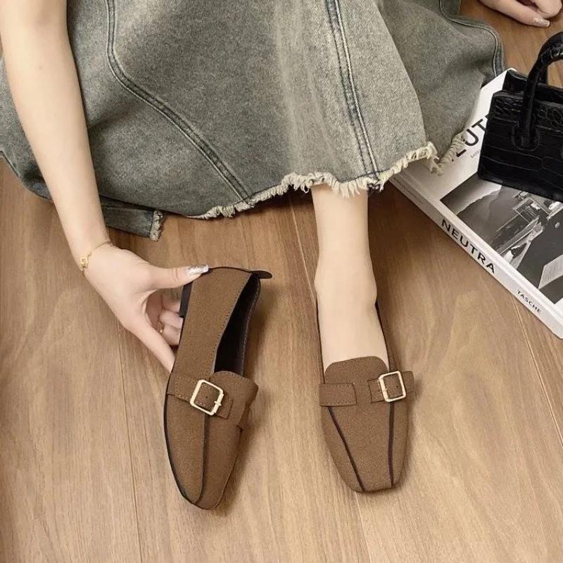Moccasins Shoes for Women with Straps Square Toe Woman Flats Lastest Beau Today Cheap Liquidation Shoe Casual Vacation Spring 39