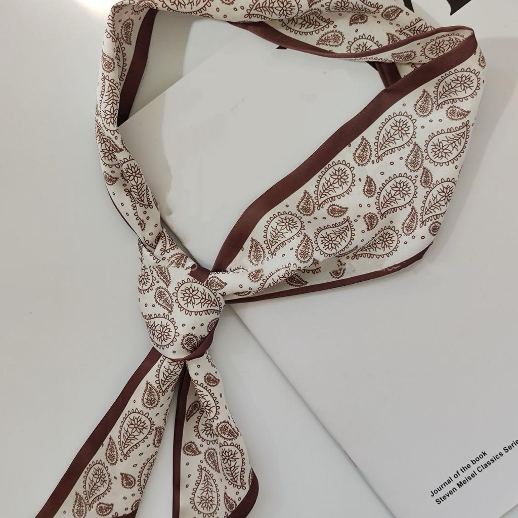 Black Cashew Flower Long Strip Thin Silk Scarf Women'S Korean Diagonal Scarf High-End Temperament Waist Accessories