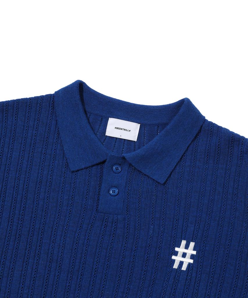 BEENTRILL Short Sleeve Cable Collar Comfort Fit Knit (Dark Blue)