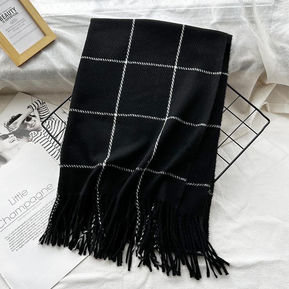 Versatile Winter Plaid Imitation Cashmere Scarf for Girls Warm Tassel New Style Shawl for Boys