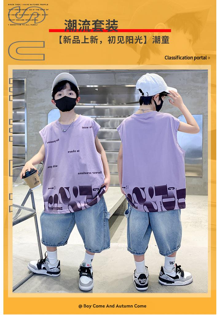 Boys' Summer Outfit Set 2026 New Style, Handsome and Fashionable for Children, with Sleeveless Vest and Thin Two-piece Set