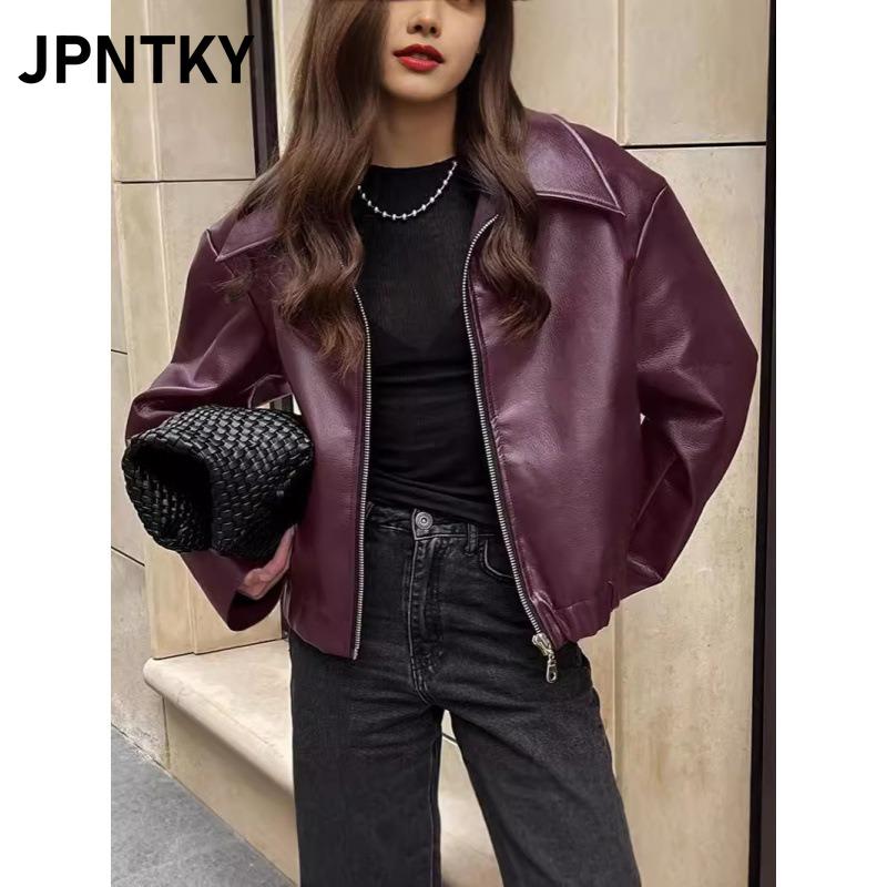 JPNTKY Women's Vintage Casual Solid Color Print Autumn Winter Long Sleeve Jackets & Coats International Design
