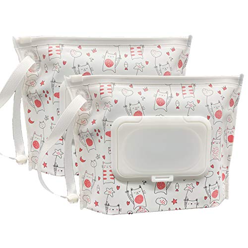 Portable Wet Wipes Case, Reusable & Refillable Travel Wipes Dispenser, Eco-Friendly Handy Baby Wipes Holder, Compact Size 17.8x13.7cm, Cute Cat Design