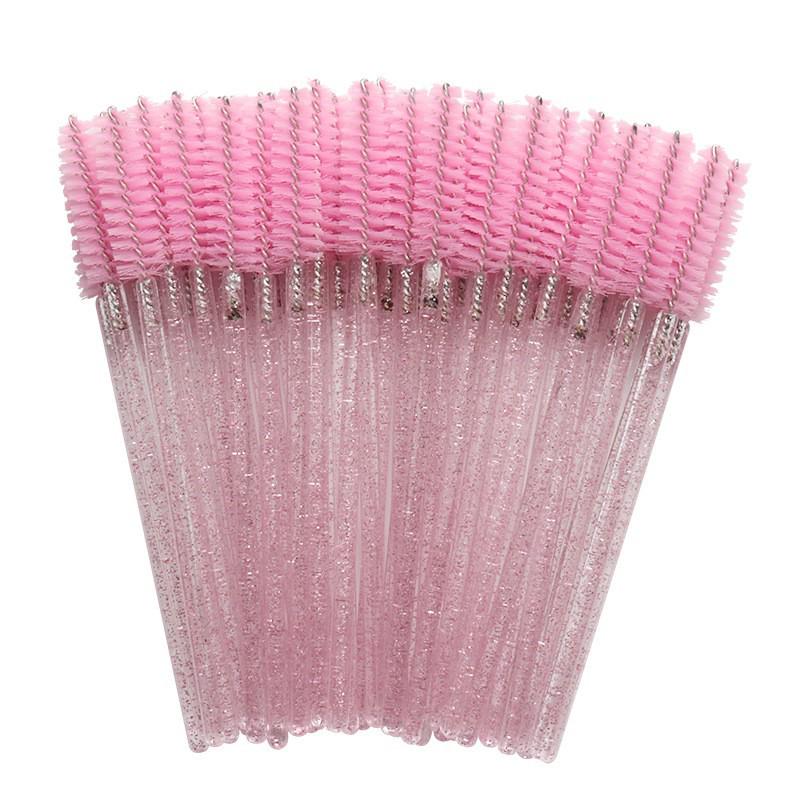 Crystal Handle Disposable Eyelash and Eyebrow Brush - 50 Pack Spiral Comb for Extensions