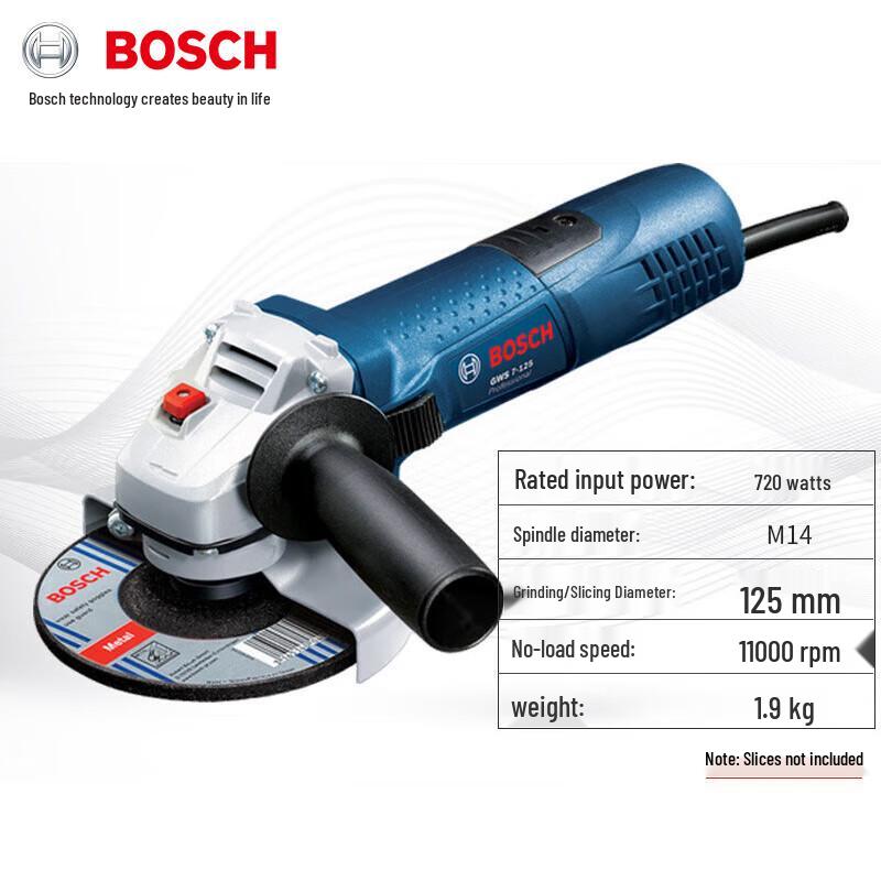 Bosch GWS 7-125 Angle Grinder CN plug (adapter included)