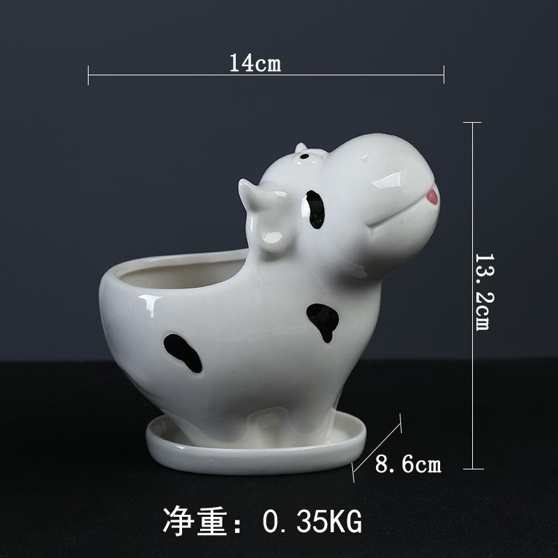 Ghiveci Suculent Floare de Vacă Decorativ pentru Birou Ceramic Creativ Cu Tavă Mic (plants not included