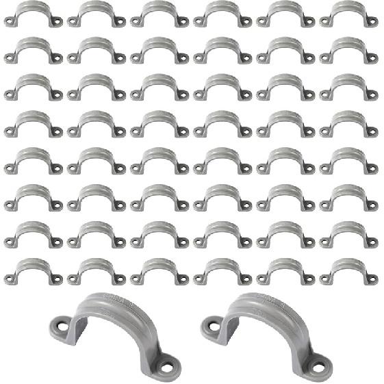 50Pcs 1/2 Inch PVC Pipe Straps, 2 Holes Plastic Conduit Strap Pipe Clamps Supports, Conduit Clamp Pipe Mounting Bracket Clips for PVC Pipes Conduit