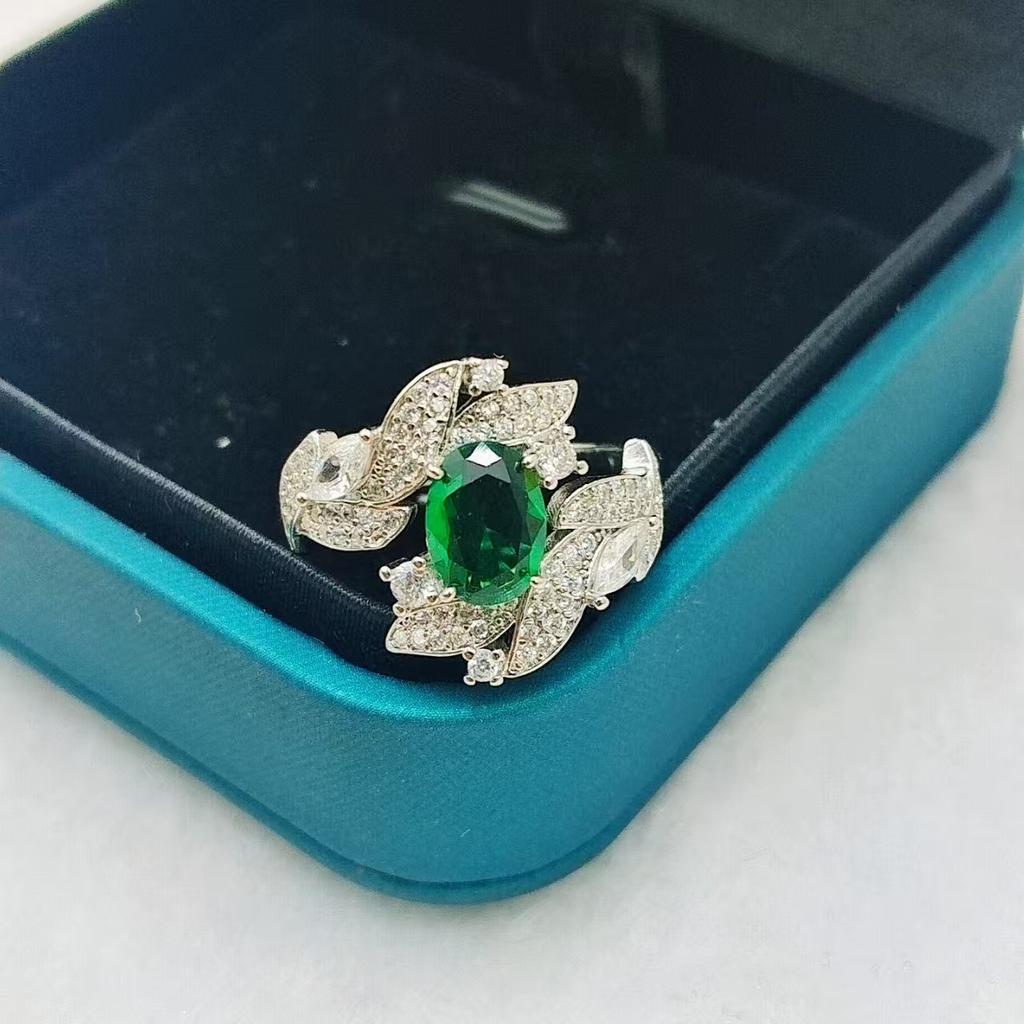 Bright And Colorful Imitation Amethyst Citrine Open Ring Female, Leaf-Shaped Diamond Ring