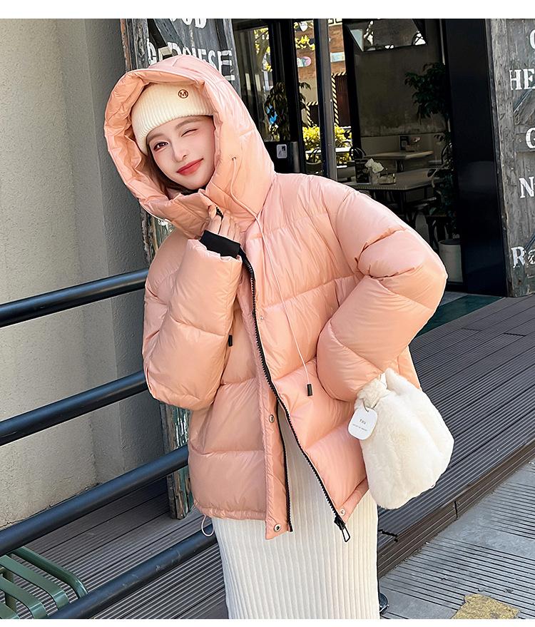 Women’s Short Glossy Hooded Windproof Thicken Warm Winter Jacket