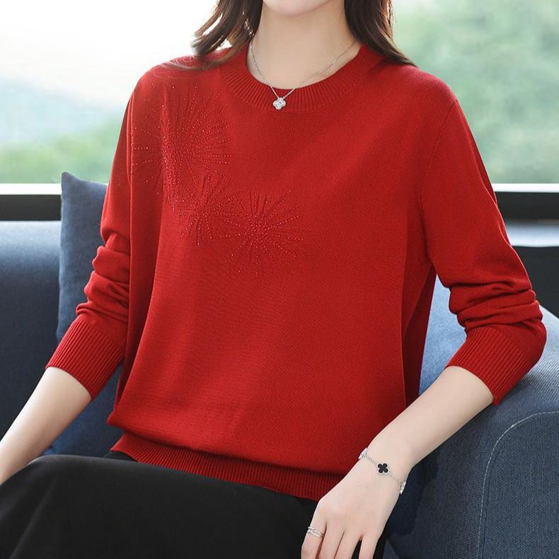 Women's Autumn Knitted Sweater Loose Large-sized Round-neck Pullover Base Layer Stylish Thin Knitted Sweater