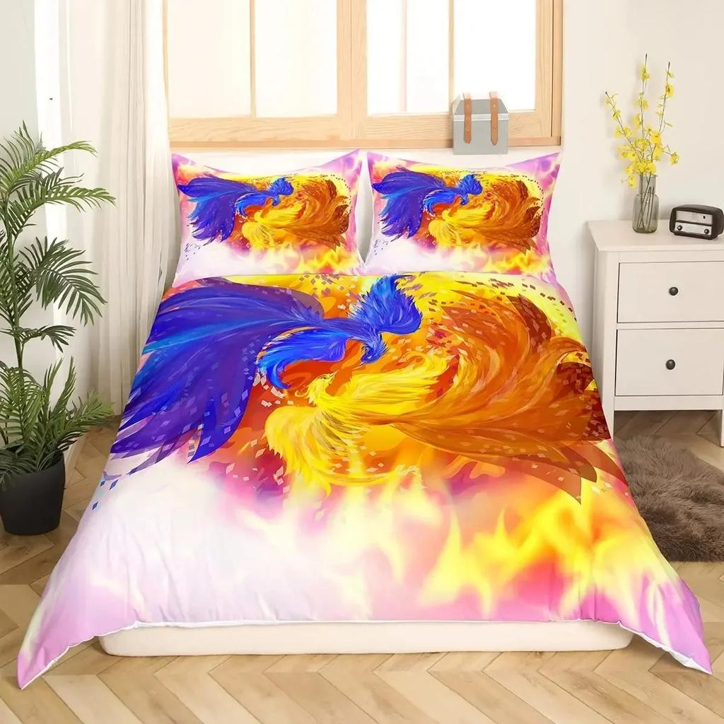Vogel Eis Und Feuer Kollision Trippy Wunderland Tiere Bequem Bettdecke Steppdecke Bezug Kissenbezug Bettwäsche Set Schlafzimmer Heimtextilien