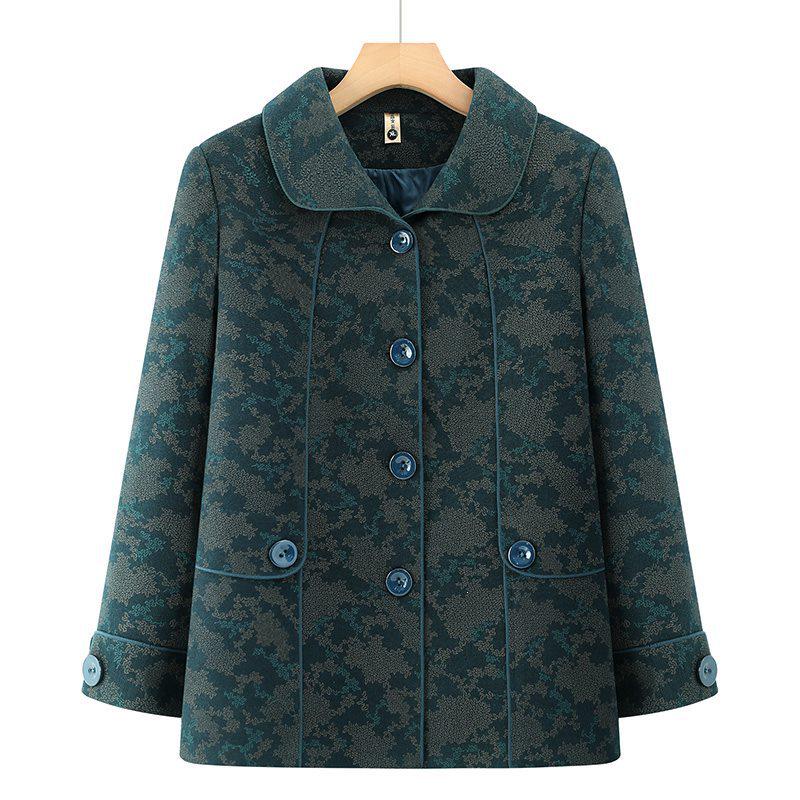 Spring Lapel Jacket for Elderly Women - Stylish and Loose Fit for Grandma XL (Approx. 80-100 lbs)