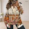 Women Plus Size Faux Two Piece Square Neck Long Sleeve Halloween Ghost Pumpkin Printed White T Shirt