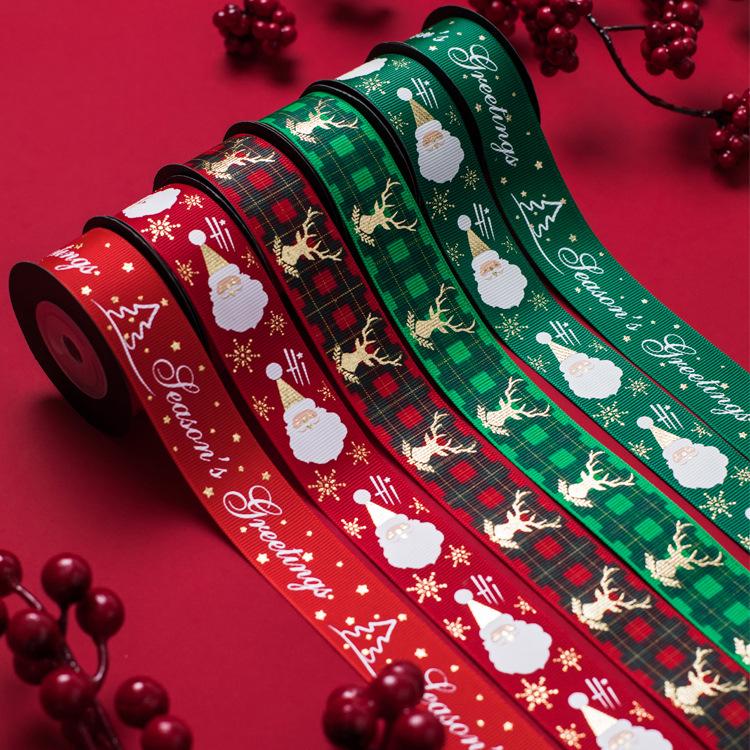 Festive Ribbon: Christmas Gift, New Year, Birthday - Red & Green Plaid with Hot Stamping for Gift Boxes & Bows